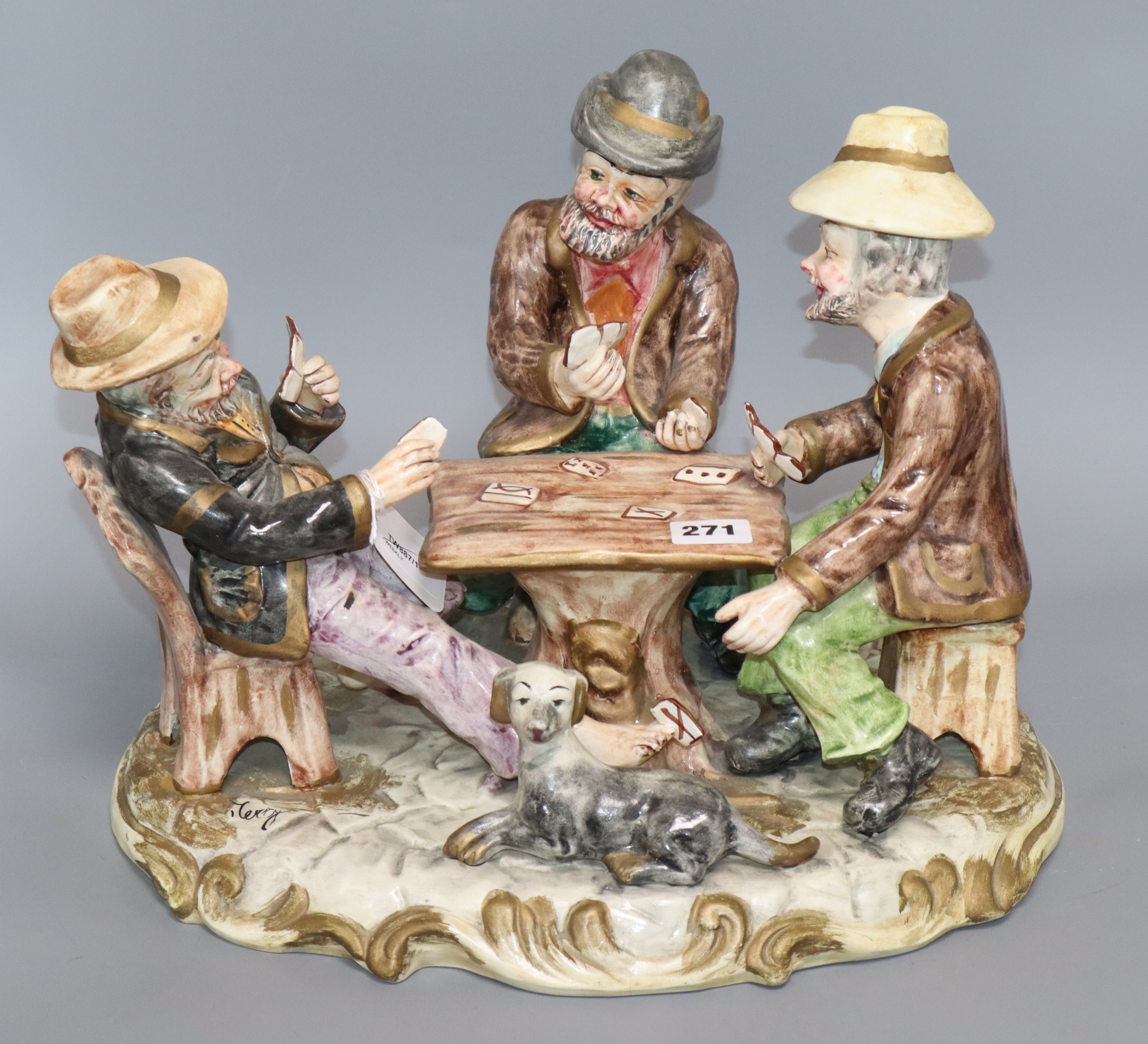 A large Capodimonte group, The Card Players, signed Height